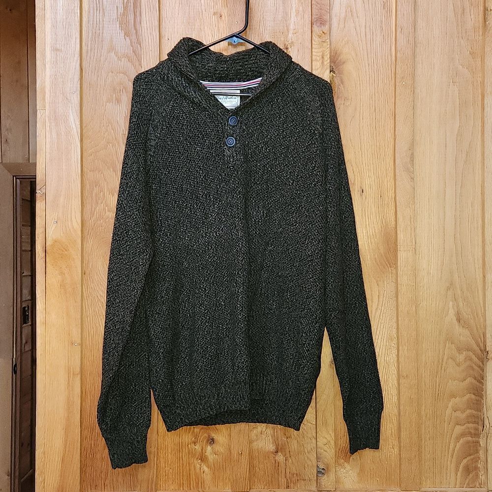 Flag & Anthem Shawl Collar Multi Knit Cozy Sweater, Medium, Green & Black
